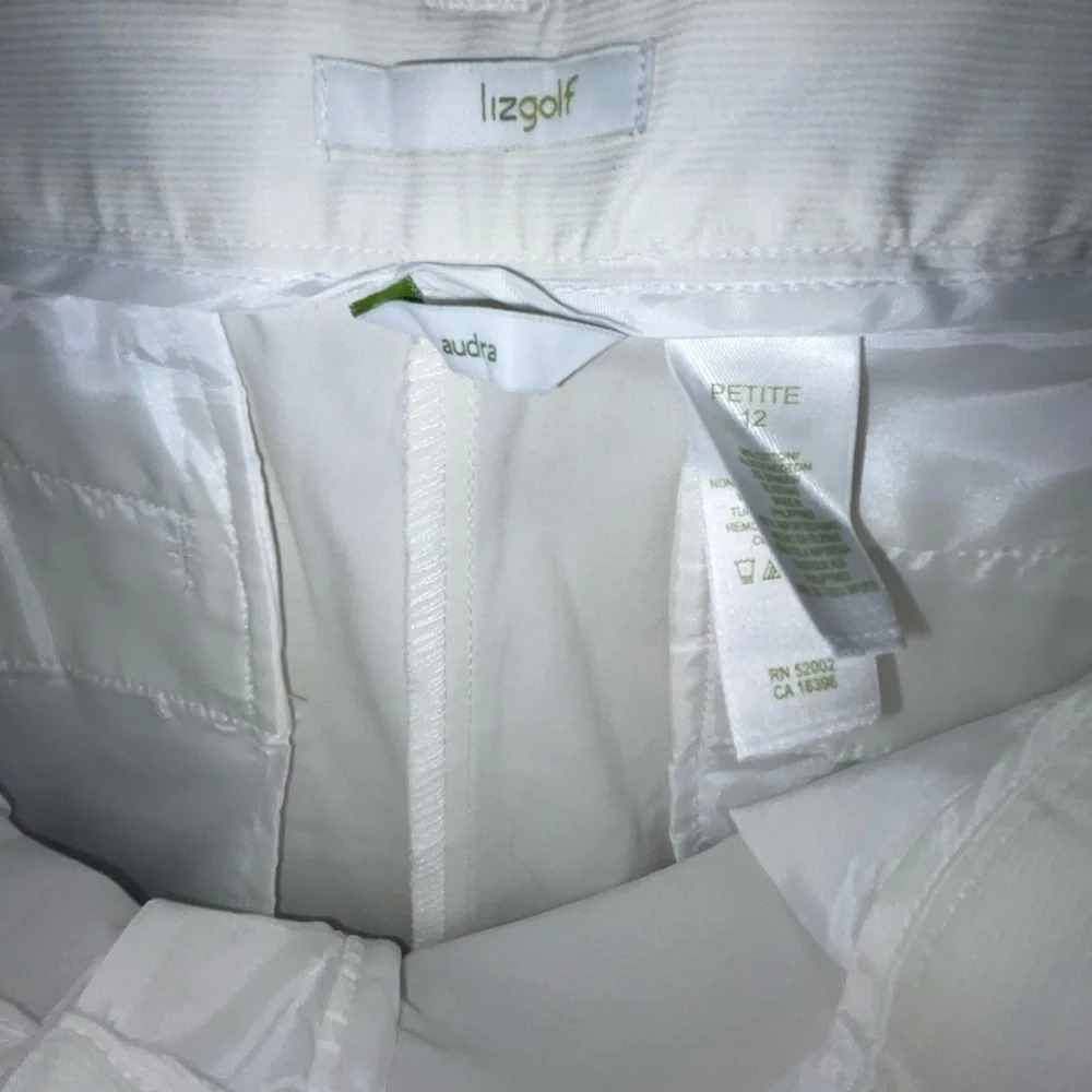 Liz Golf Audra Pants W/ Pink Belt Size 12 Petite White Sporty Liz Claiborne New - Picture 4 of 9